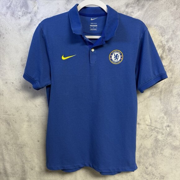 Chelsea FC Nike Polo Shirt Mens M 19.5x25.5 Blue Short Sleeve Soccer Slim Fit - Picture 1 of 8